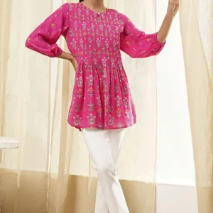 Women Pink Straight Printed Short Kurta