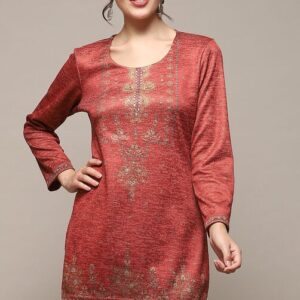Women Blue & Rust Poly Cotton Straight Printed Kurti